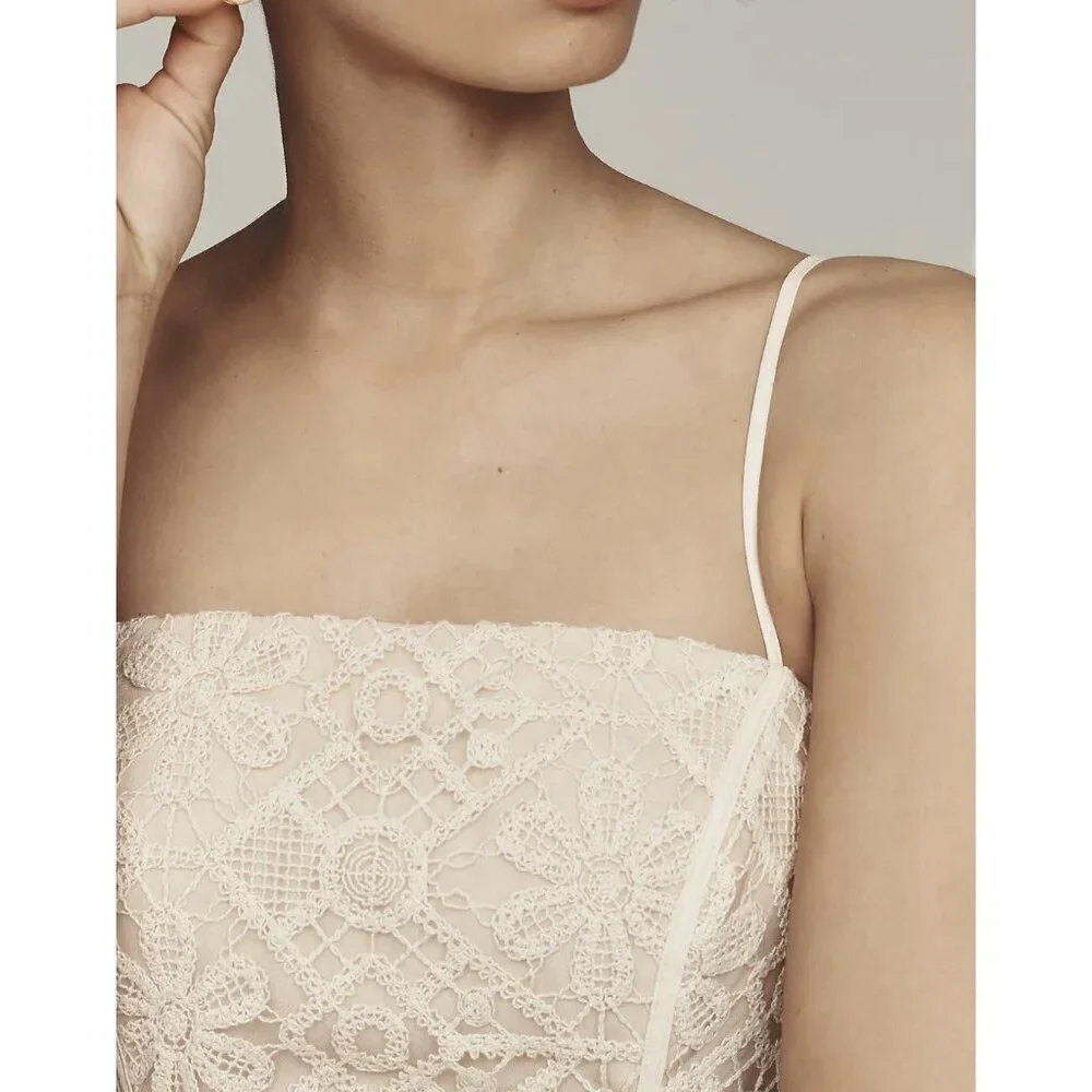 NWT Size 8 - Anthropologie Lace Basque-Waist Mini Dress in Beige (NWT US$ 268) - Picture 2 of 16